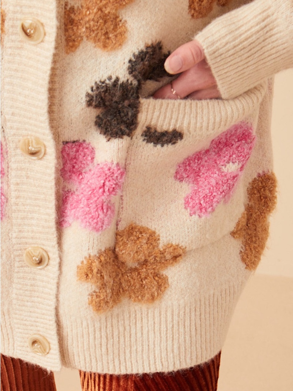 Chic Soul Fuzzy Textured Floral Relaxed Sweater Cardigan 1x oversized - Picture 6 of 6